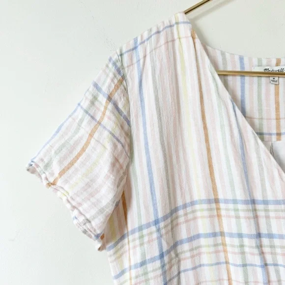 Madewell Linen Blend Clara Pastel Plaid Midi Dress M - Picture 6 of 10